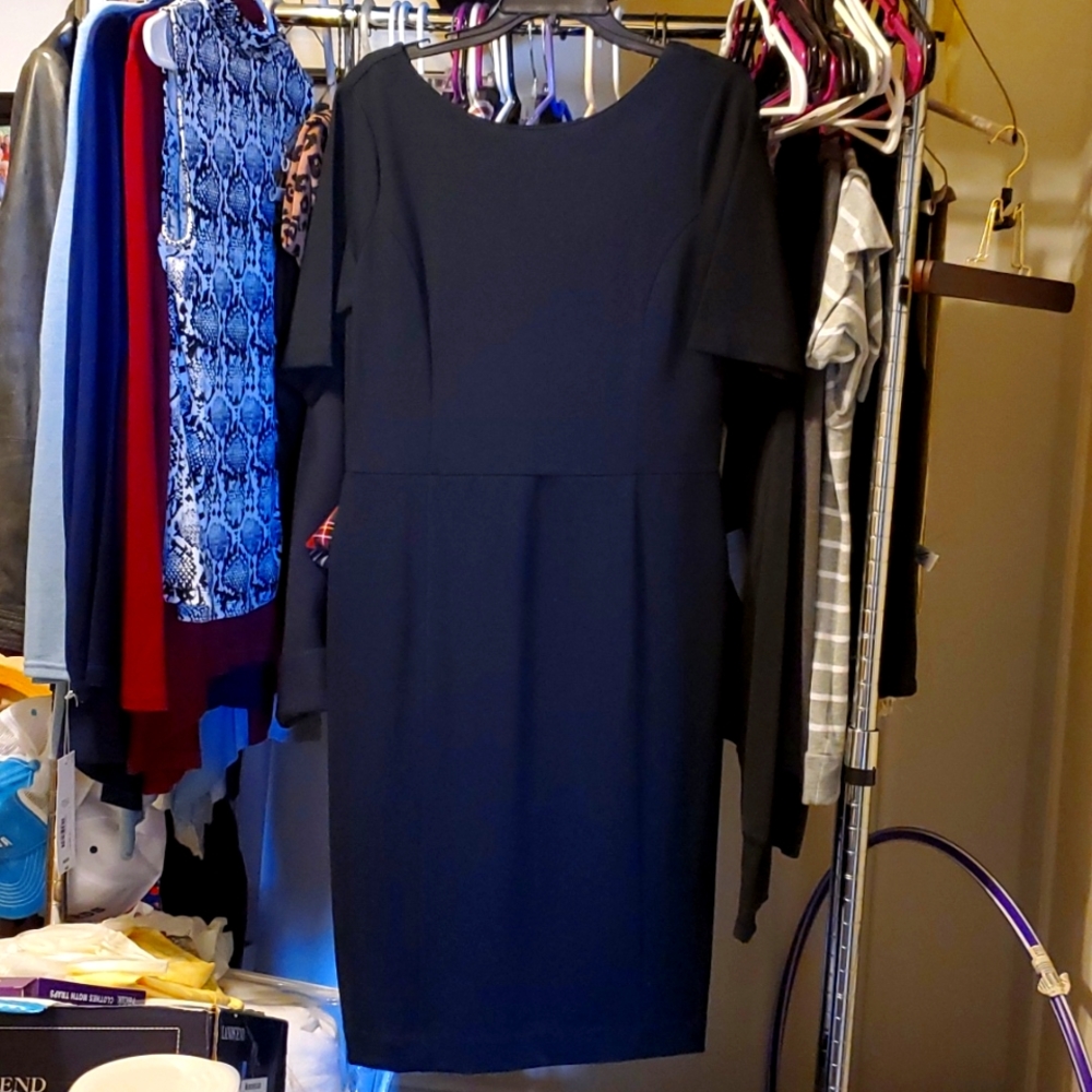 Ann Taylor Black Ponte V-Back dress